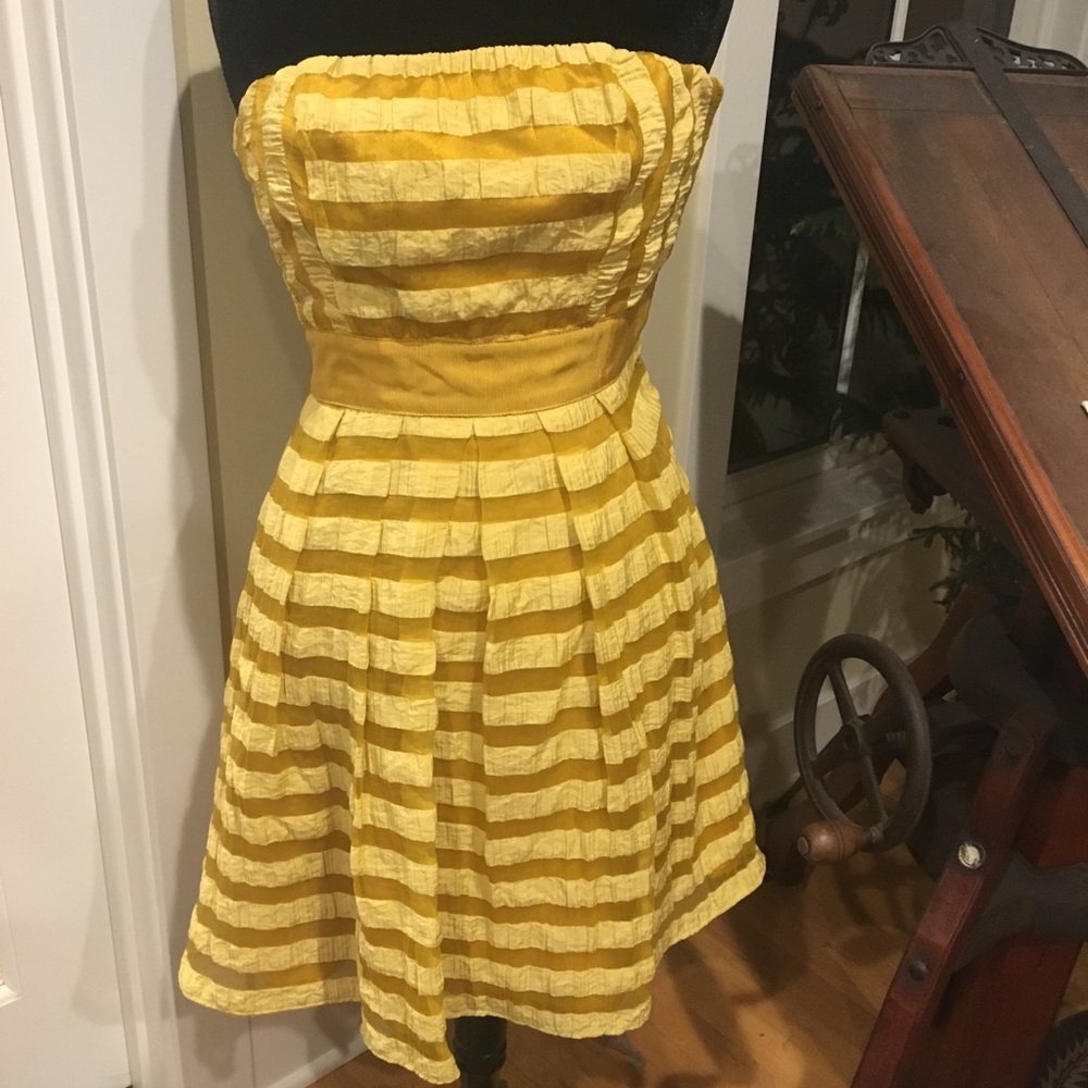 The Limited Strapless Striped Mustard Dress